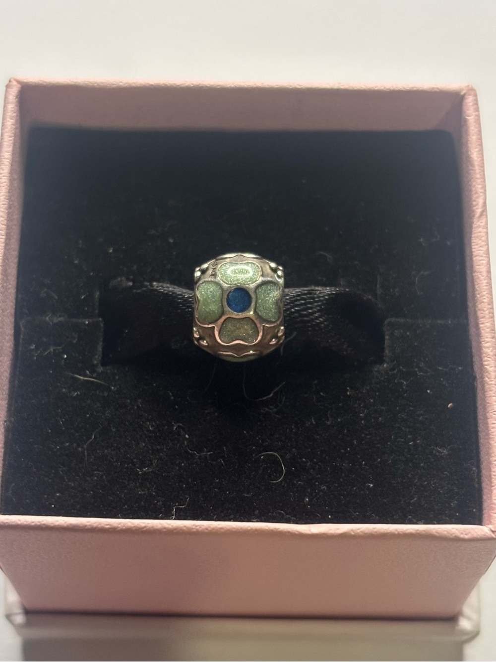 Authentic Retired Pandora Silver Green & Blue Enamel Floral Charm 790438